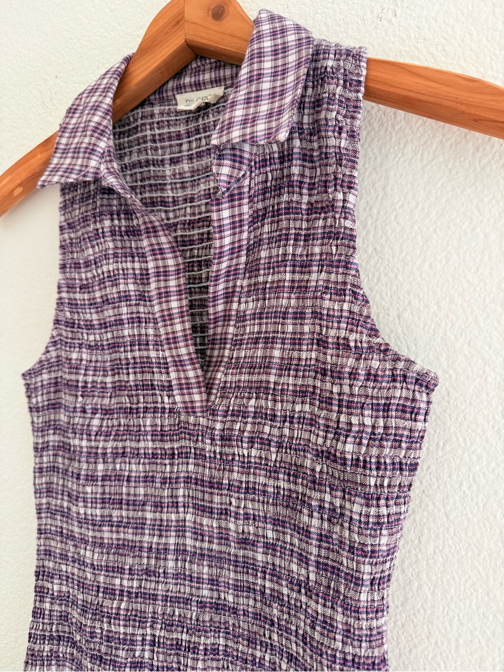 PILCRO smocked gingham Sleeveless Collared Summer Dress ruffled trim - Picture 2 of 11